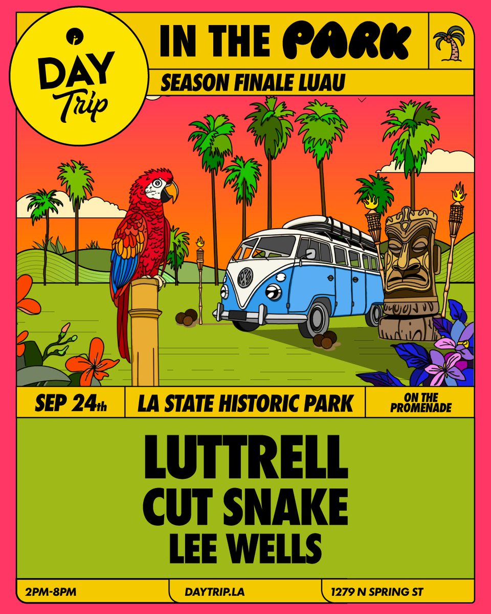 Aloha! 🌺 The party continues at the DayTrip in the Park Season Finale Luau 9/24 with @Luttrell_Music, @CutSnake, @LeeWellsMusic! Grab your tix & cabanas at @socalnitelife before it sells out! 🎉 #DayTrip