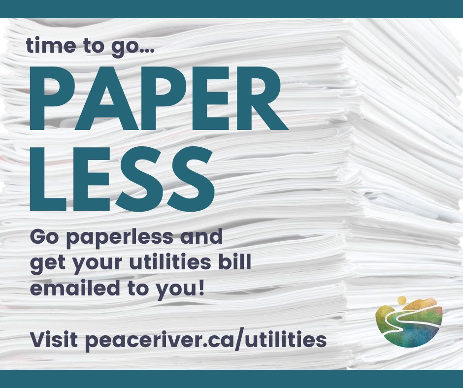 We've talked about how we're changing utility billing periods (which will now align with the end of each month). Why not take this opportunity to also go paperless?

Check out the link below, fill out the form and submit it to switch to paperless utility billing!
#peaceriver