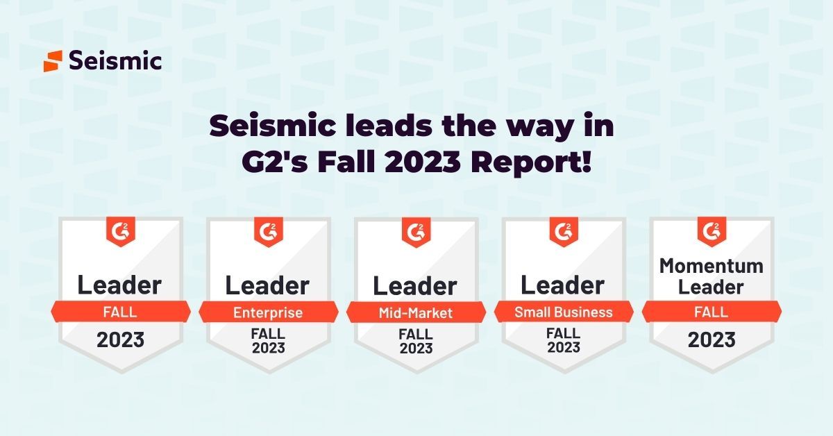 KD_Seismic's tweet photo. Seismic took the top spot in G2's Fall 2023 Grid® Report for Sales Enablement for Enterprise Businesses for the ninth year in a row. 🏆

We're incredibly humbled and honored to be recognized in this way, and we hope to continue making our customers proud!

Ready to see how Seismi https://t.co/MSHZS5Vhne