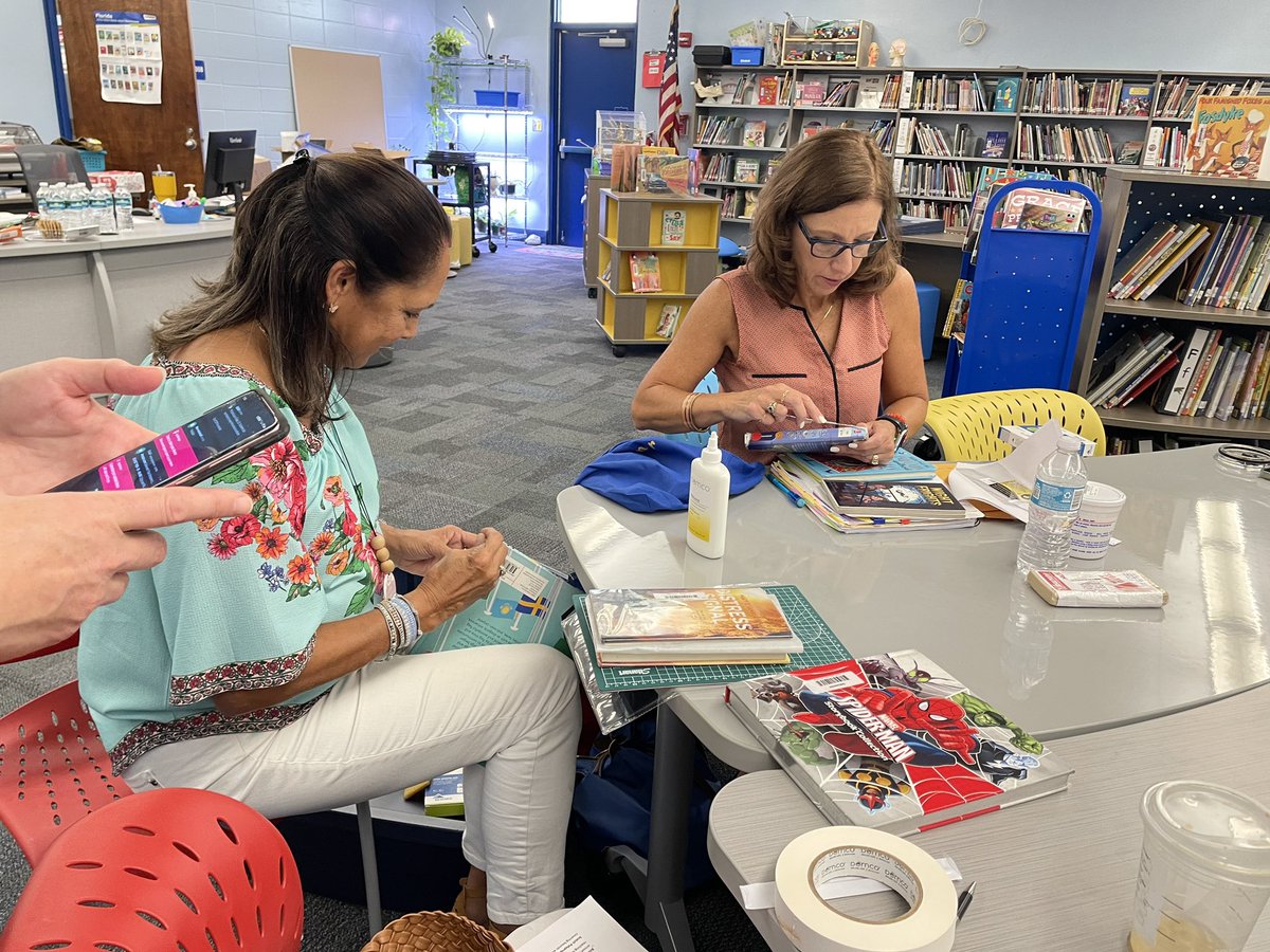 CenterDunbar's tweet photo. Thank you @Hillsedufnd! Area 1 media specialists had the best-ever PLC today as we learned about our book repair kits and practiced on some well-loved books! #hubofschool #bookrepair #repair #librarybooks https://t.co/NJ3X5QQjpW