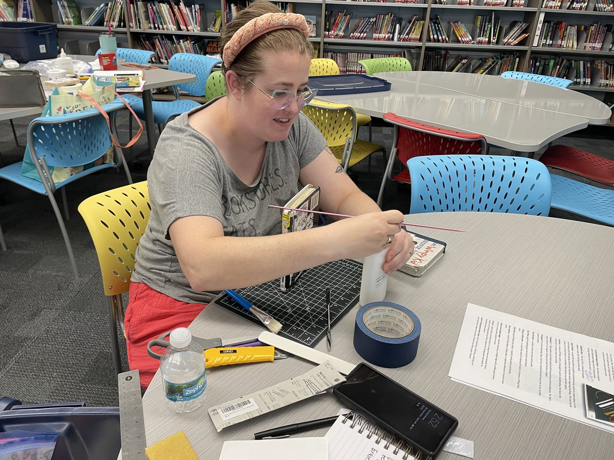 CenterDunbar's tweet photo. Thank you @Hillsedufnd! Area 1 media specialists had the best-ever PLC today as we learned about our book repair kits and practiced on some well-loved books! #hubofschool #bookrepair #repair #librarybooks https://t.co/NJ3X5QQjpW