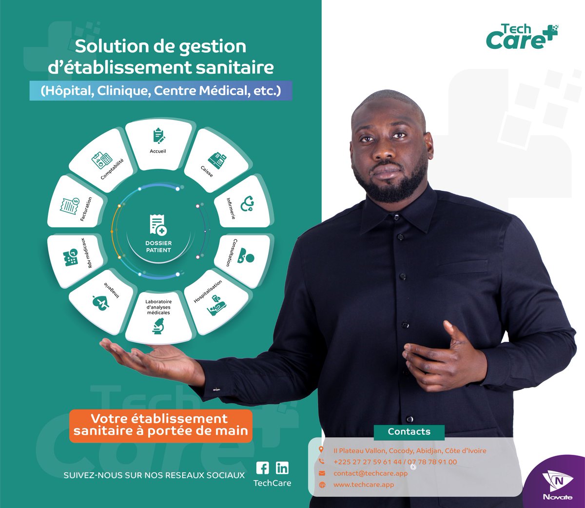 imdalmeida's tweet photo. Passionné par la transformation digitale et porteur d'un héritage familial médical, mon équipe et moi avons donné vie à TECHCARE, une appli révolutionnaire qui automatise les processus essentiels pour une gestion optimisée des établissements de santé en Afrique. Les professionnels bénéficient désormais d'une solution complète, améliorant l'efficacité et la qualité des soins. Notre objectif : moderniser les établissements sanitaires de la sous-région avec des solutions numériques adaptées à leurs besoins. 
#TechCare #TransformationDigitale #Santé