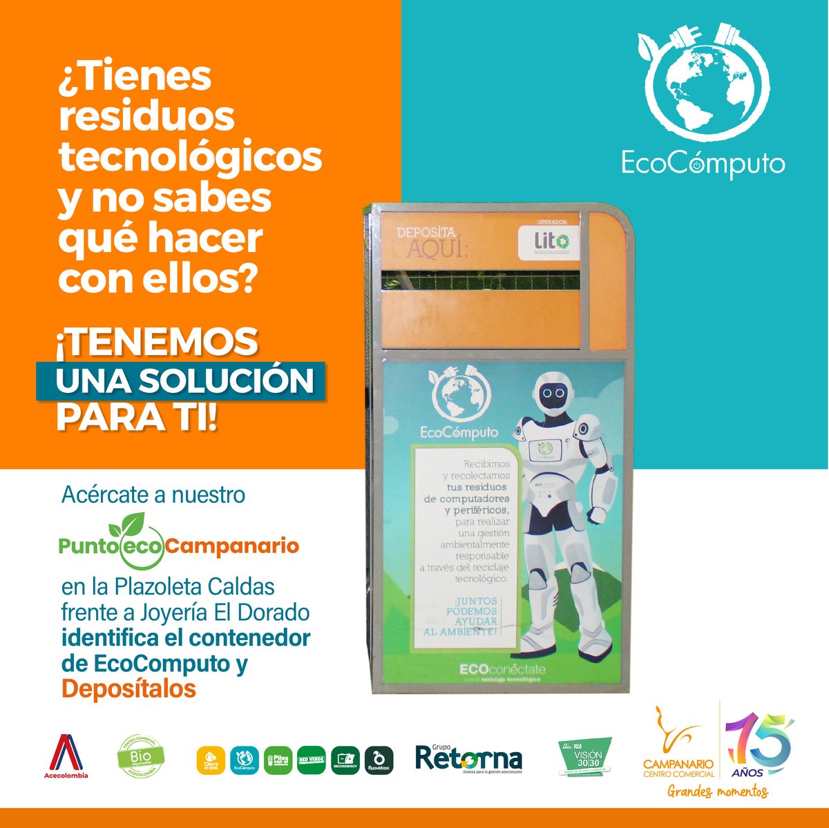 Si tienes dispositivos electrónicos o tecnológicos que ya no usas y deseas desecharlos de manera adecuada, llevalos a nuestro #PuntoEcoCampanario y así contribuyes a reducir la contaminación y a preservar nuestro entorno 🌎. 

¡Juntos podemos marcar la diferencia! 🌟🌱