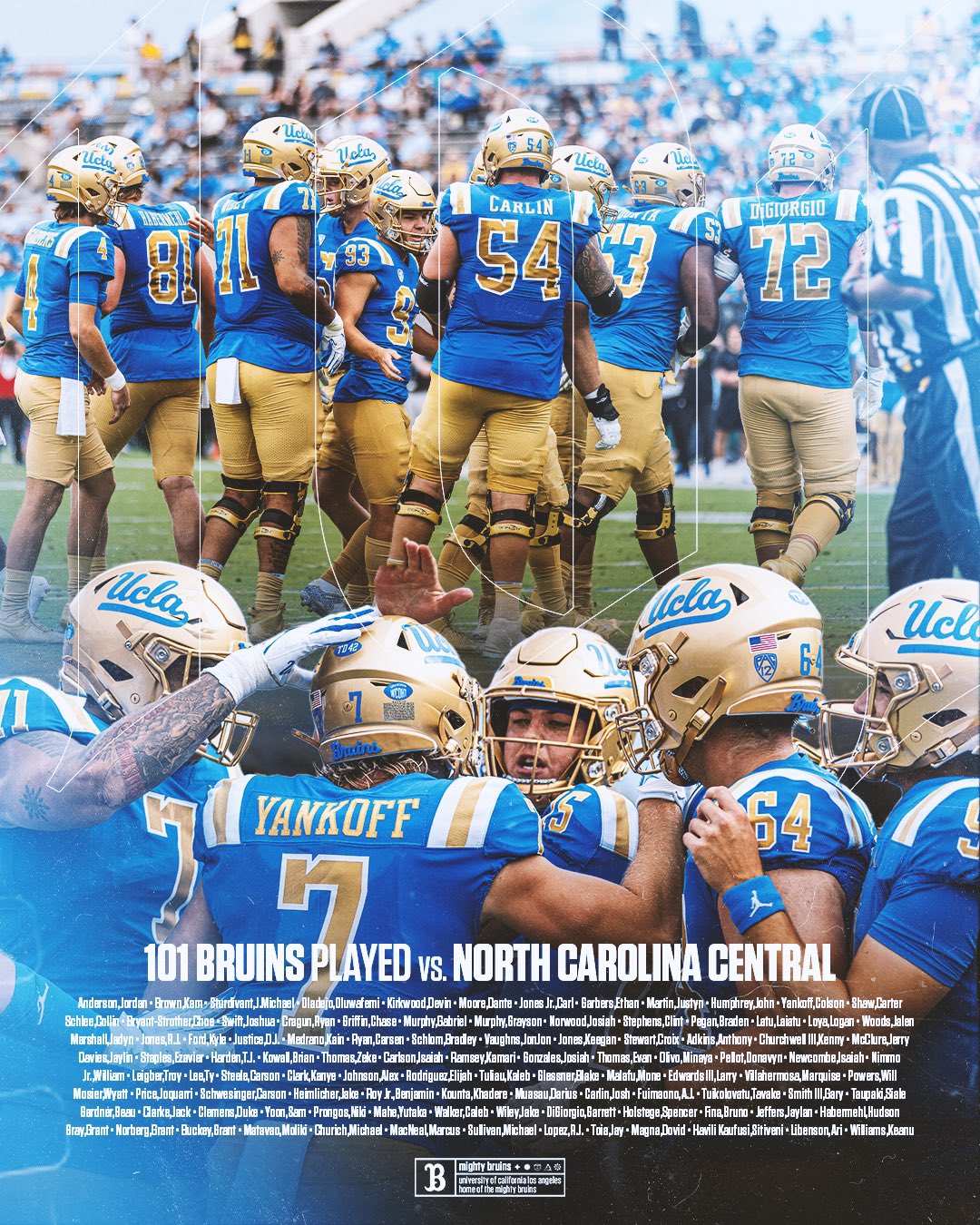 UCLA Football on X: "𝗧𝗘𝗔𝗠 𝗘𝗙𝗙𝗢𝗥𝗧! 101 Bruins played on Saturday!  #4sUp https://t.co/ffnuAmZIlK" / X