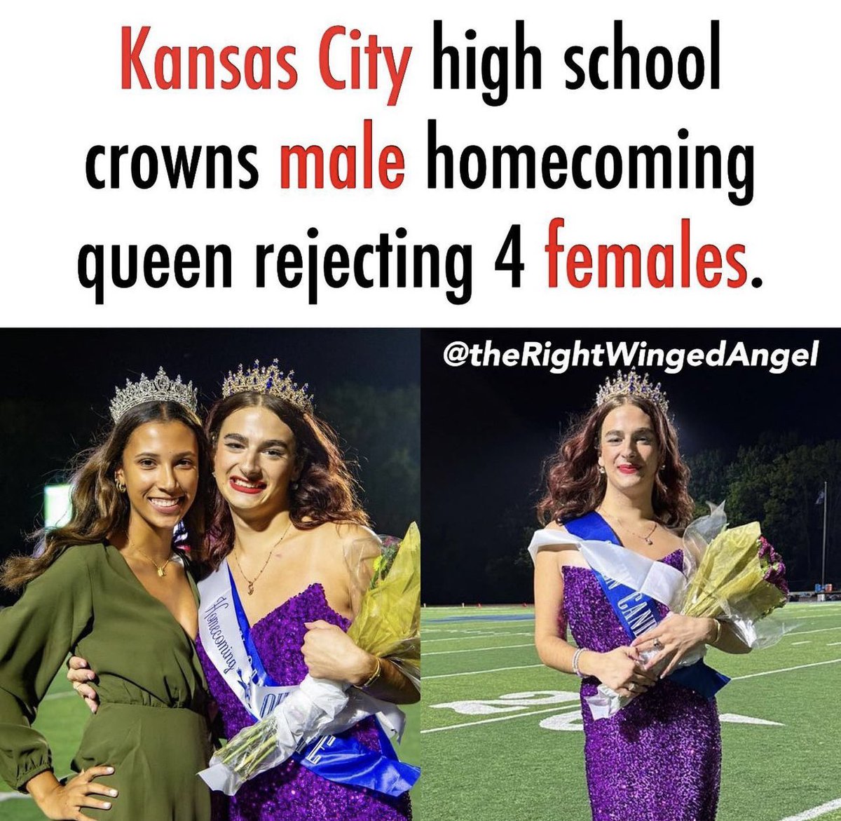 Riley_Gaines_'s tweet photo. So stunning &amp; brave🤴🏻✨

Another reminder to all girls that men make the best women. I wonder if a female will win homecoming king or if it's understood that both of these spots are reserved for males. Who's to blame here? https://t.co/ZXHU6Wyiiy