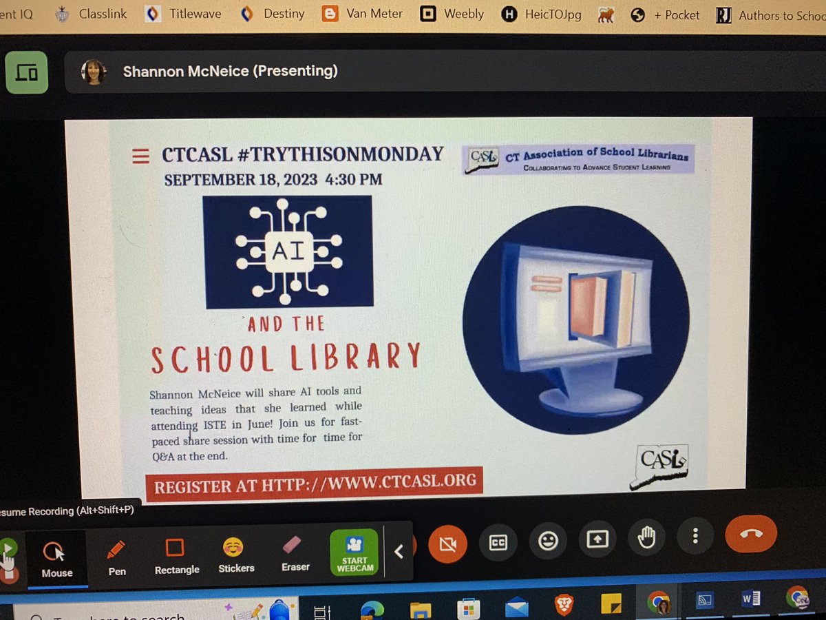 Thrilled to have @shannonmcneice sharing about AI & school libs today for @ctcasl ‘s #trythisonmonday @jluss @msthombookitis @technojohnson @valdilorenzo