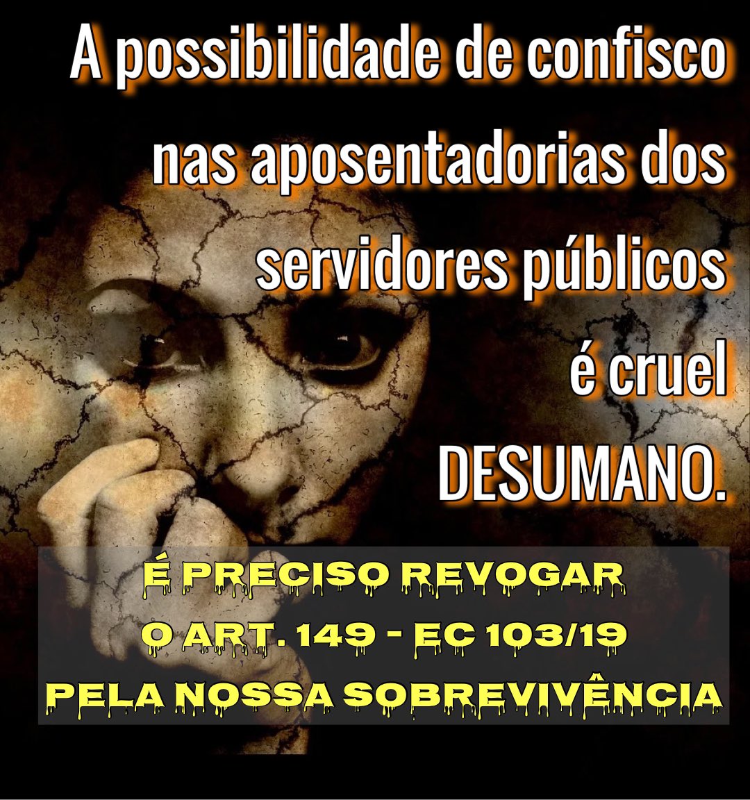 Carmem Ribeiri (@carmemribs) on Twitter photo Nós, Servidores Públicos Aposentados, clamamos por RESPEITO e DIGNIDADE ! Trabalhamos por mas de 30 anos e de repente ter a aposentadoria CONFISCADA através do Art° 149 da EC 103/19 é desumano. Revoguem, já! <a href="/camaradeputados/">Câmara dos Deputados</a> Tarcisio de Freitas SOS #TrairamAposentados Nós, Servidores Públicos Aposentados, clamamos por RESPEITO e DIGNIDADE ! Trabalhamos por mas de 30 anos e de repente ter a aposentadoria CONFISCADA através do Art° 149 da EC 103/19 é desumano. Revoguem, já! <a href="/camaradeputados/">Câmara dos Deputados</a> Tarcisio de Freitas SOS #TrairamAposentados