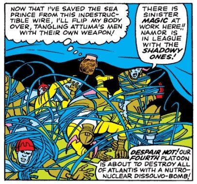 Cronicas_Marvel's tweet photo. Por suerte para Namor, quién lo iba a decir, Reed aparece en el momento preciso para atrapar el cable con su cuerpo y después enredar a los soldados con él.
Johnny se encarga de la última arma. Nada menos que una disolvo-bomba nutronuclear.
Sea lo que sea, sonaba mal #FF33 https://t.co/YjU3fZBtm1