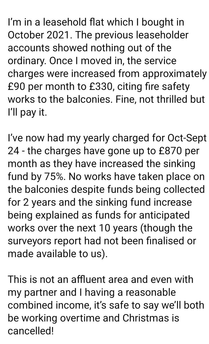 Can someone pls explain how this is #legal in the #UK in #2023?

£90 pcm to £870 pcm &amp; the leaseholder has NO RECOURSE. 

How is anyone supposed to find this £, especially in the #costofliving crisis?

<a href="/michaelgove/">Michael Gove</a>
@luhc
<a href="/KathPinnock/">Kath Pinnock 🔶💙</a>
<a href="/mtpennycook/">Matthew Pennycook MP</a>
<a href="/PBottomleyMP/">Sir Peter Bottomley</a>

This's not sorted.