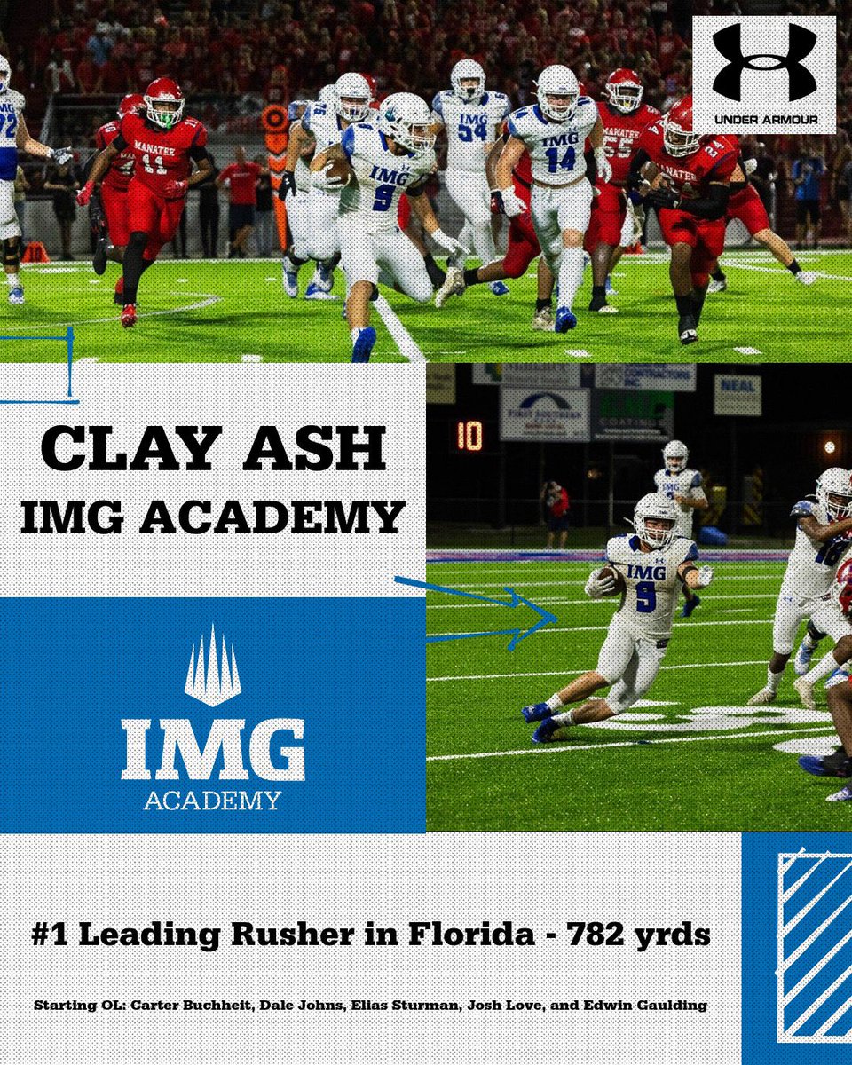 🏆Congratulations!! @ClayAsh1 Florida Football Stat Leaders: #️⃣1️⃣ Rushing - Clay Ash 728 yards 💪Congratulations to the big men upfront also! @EliasSturman @CarterBuchheit4 @DaleJohns76 @JoshLove72 @EdwinGaulding @IMGAFootball #Brotherhood