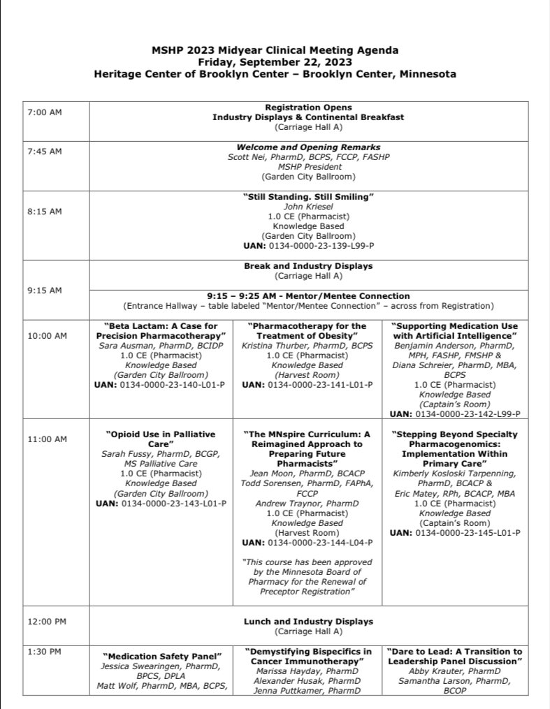 MnMshp's tweet photo. Getting excited for the 2023 MSHP Midyear clinical meeting? We definitely are!

We are looking forward to a diverse background of speakers, the student showcase and the opening address from MSHP President @nei_scott . We look forward to seeing you there! https://t.co/2T77kWxQdy