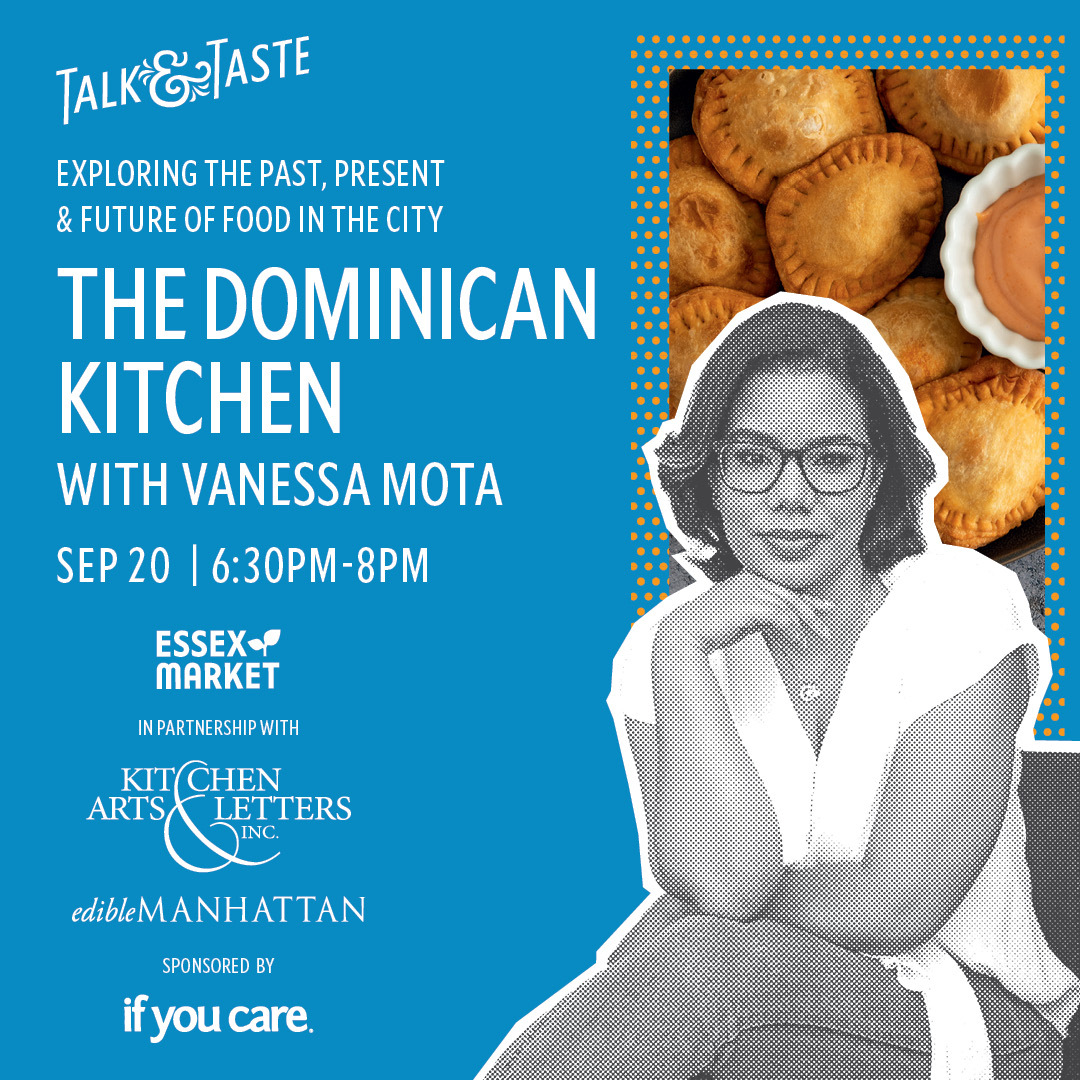 On Sep 20 at <a href="/EssexMarket/">Essex Market</a>, chef &amp; author Vanessa Mota will join <a href="/kalnyc/">Kitchen Arts & Letters</a> and <a href="/EdibleManhattan/">Edible Manhattan</a> to discuss the history of Loisaida, prepare an authentic Dominican dinner from her new cookbook "The Dominican Kitchen", and have a book signing! Get tickets: kitchenartsandletters.com/products/talk-…