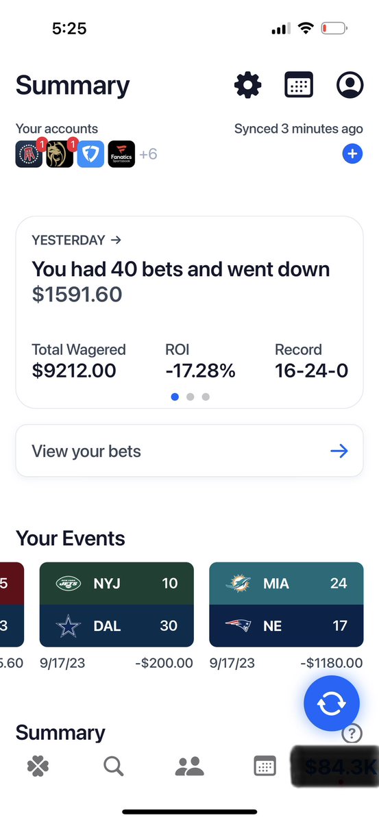 MWJBets's tweet image. 9/17 Recap:

Ugly finish to the week

40 Bets (16-24)

P/L: -$1,591
September P/L: +$8,228

Maybe MNF will have some gifts
#GamblingTwitter