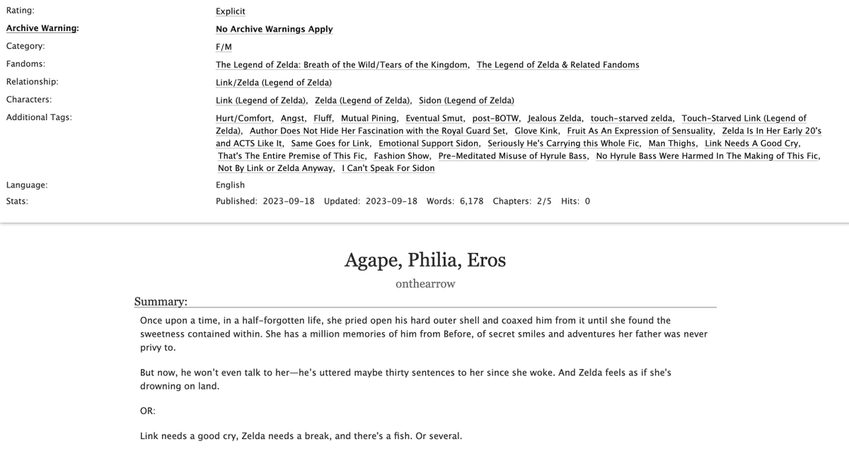 The first 2 chapters of Agape, Philia, Eros, my new Zelink fic, are up! It's complete and as I clean up the back chapters (there are 5) I'll be posting them. 

Enjoy!! This was so much fun. Now back to playing the game... 🌷archiveofourown.org/works/50177185…