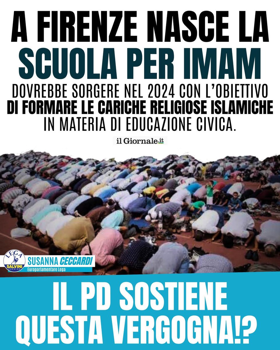 Invece di spendere le poche risorse disponibili per ospedali, scuole, strade, per medici e infermieri, per i cittadini in difficoltà, il Pd finanzia iniziative per ‘educare gli imam’, ammettendo che l'Islam non è né democratico né rispettoso dei diritti civili garantiti dalla