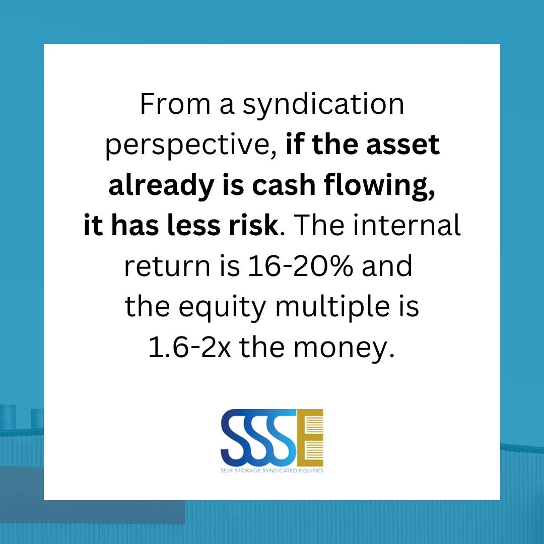 TheStorageStud's tweet photo. Self-storage syndication investments are a great way to have your money work for you.

If the self-storage asset is already cash-flowing, then there is less risk involved and a greater chance of the equity to be returned at 1.6-2x what was originally invested.

#SelfStorage https://t.co/hsxQsmbUIv