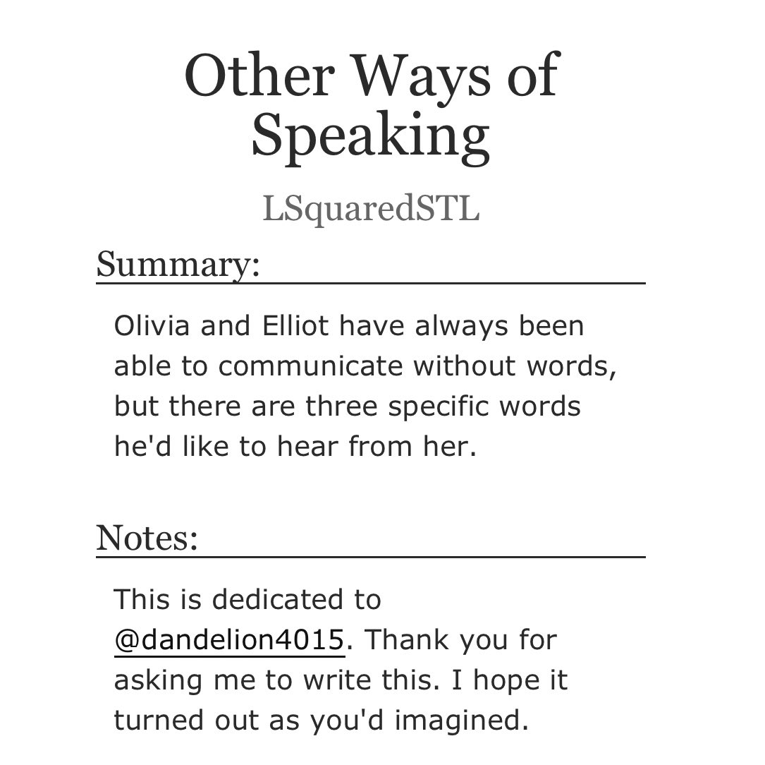 New EO story, Other Ways of Speaking is posted here: archiveofourown.org/works/50177311… #FirstKiss #FirstTime #FirstILY Hope this is close to what you were hoping for @dandelion4015!