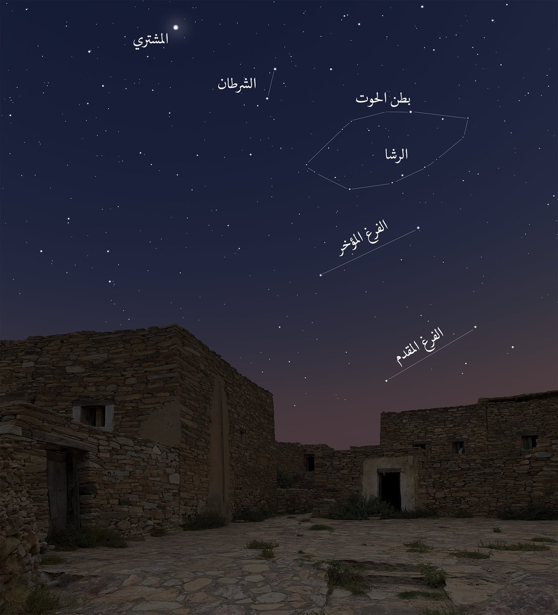 نجوم الربيع: الحميمين (المقدم) والذراعين(المؤخر والرشا) والشرطان تجنح للمغيب هذه الفجريات.
