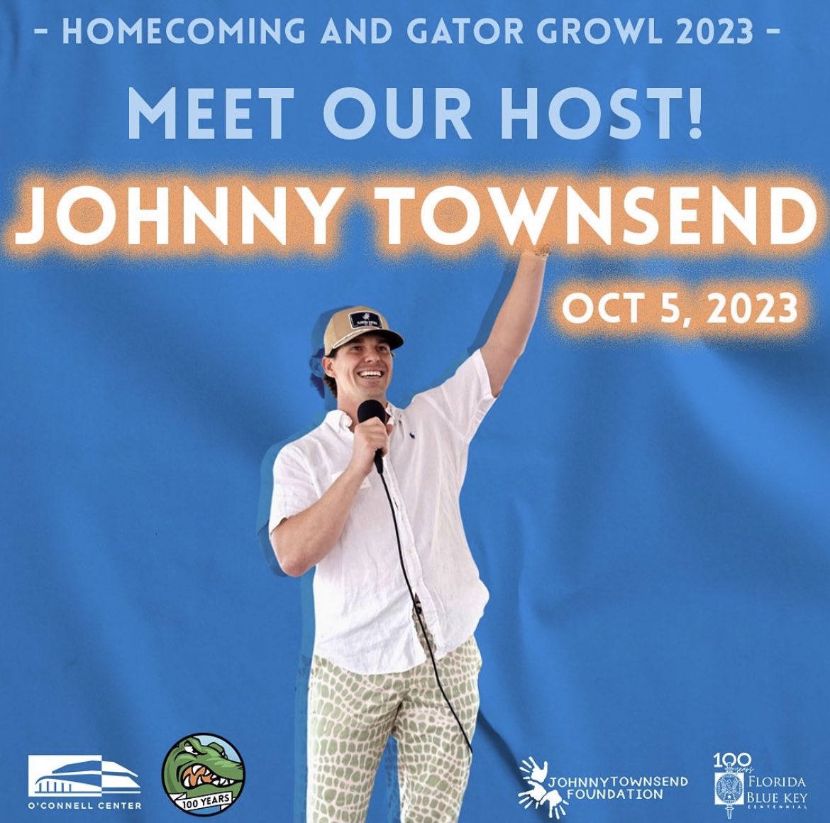 Introducing our 2023 Gator Growl host, @johnnytownsend1, a former punter for the Florida Gators! He continues to give back to the Gainesville community through the Johnny Townsend Foundation! Gator Growl will take place Thursday, October 5th at the Stephen C. O’Connell Center.