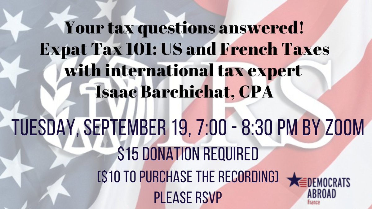 DemsAbroadFR's tweet photo. Events in France and online* this week:
TUES: #Expat Tax 101: US and French Taxes*
WED: Putting Nature into the Climate Agenda*
WED: #Medicare Portability Webinar*
THURS: Youth Caucus Politics & Pints, #Paris #7er
RSVP: https://t.co/qknzevPnwo
1/2 https://t.co/yRhQVvoil7