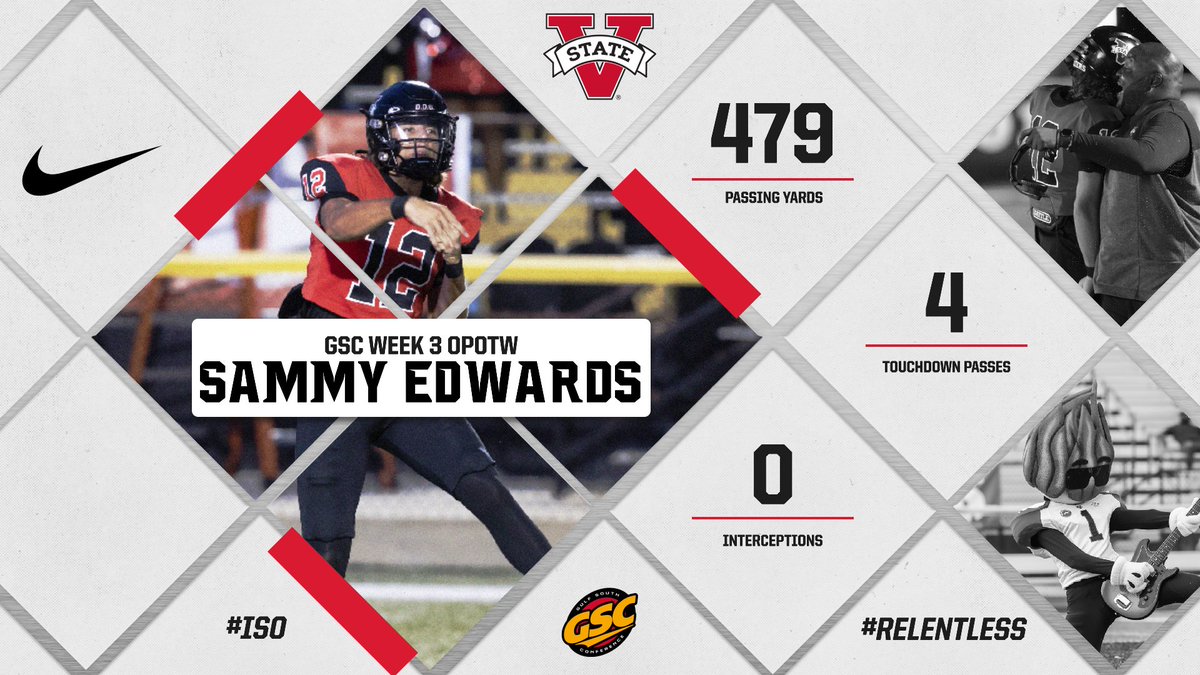 HUGE SHOUTOUT TO OUR QB, SAMMY EDWARDS
FOR WINNING WEEK 3 OFFENSIVE PLAYER OF THE WEEK FOR THE GULF SOUTH CONFERENCE🗣️🗣️

A great week of preparation lead to a great week on the Field! Hard Work Pays‼️

#RELENTLESS #ISO 🔥🔥