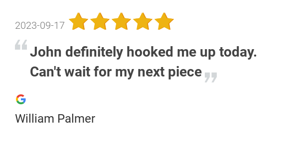 pensNneedles's tweet photo. New 5.0-star Review: "John definitely hooked me up today. Can't wait for my next piece" https://t.co/dnRT6Hns8x