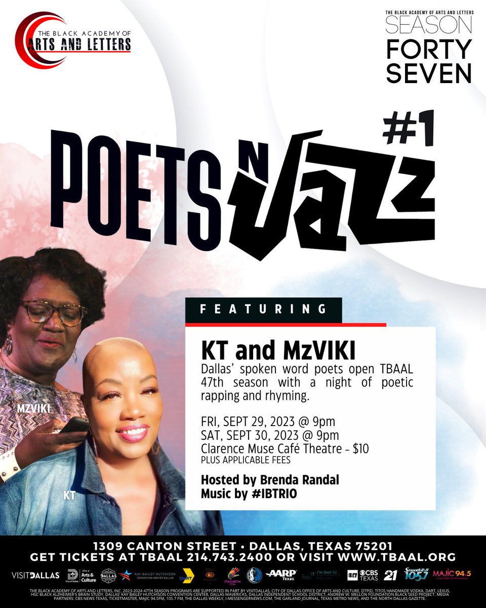 Don't miss the poetic brilliance of KT and MzVIKI! They're taking the stages. Get your tickets for Sept 29-30 at 9pm. 🎤🌟 #SpokenWordArtists