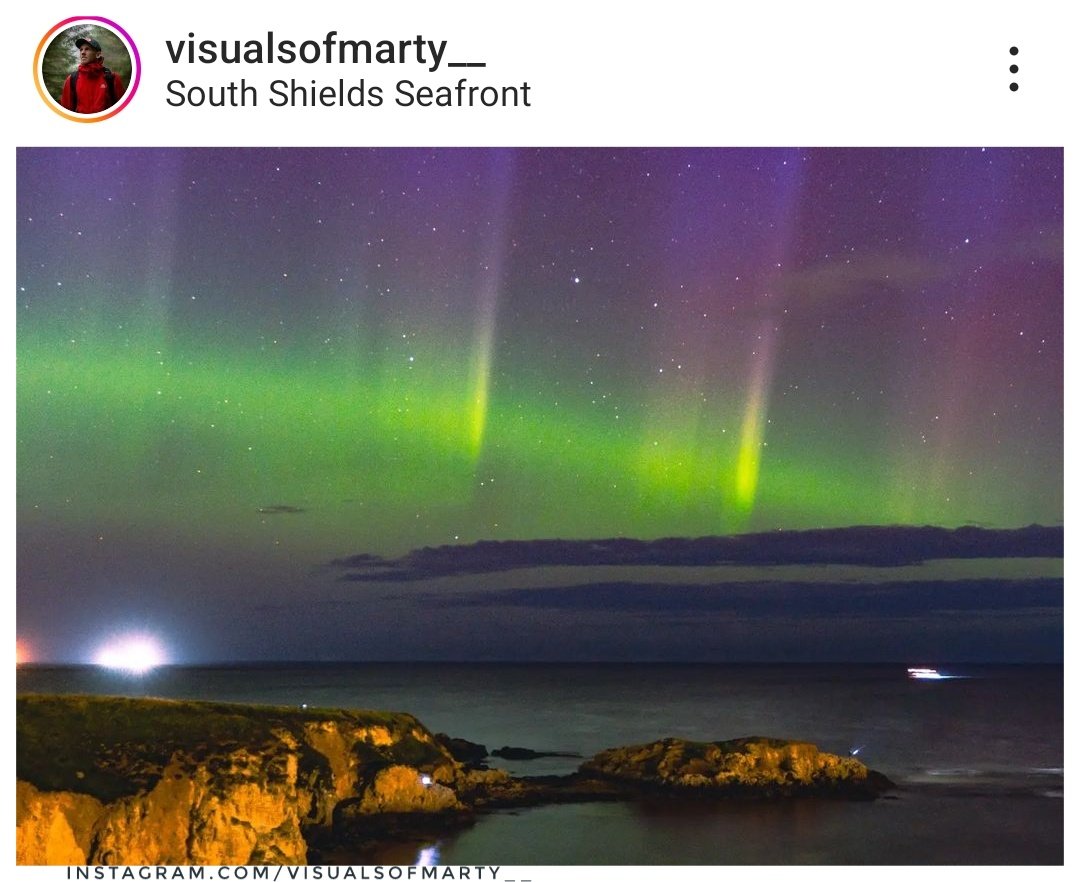 'Tonight's Northern Lights. Marsden cliffs, South Shields'.