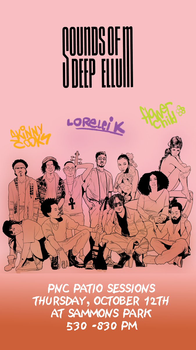 JUST ANNOUNCED NEW MUSIC SERIES AT PNC PATIO SESSIONS 10/12/23/DALLAS ARTS DISTRICT

FEATURING 
Lorelei K <a href="/l0releik/">dawson</a> 
Skinny Cooks <a href="/SkinnyCooks/">Skinny Cooks</a> 
Flower Child aka Flozilla
with Special Guest DJ
<a href="/l25music/">L25music</a> 

SAMMONS PARK - 2403 Flora Street 
RSVP for Free events@deepellum100.com