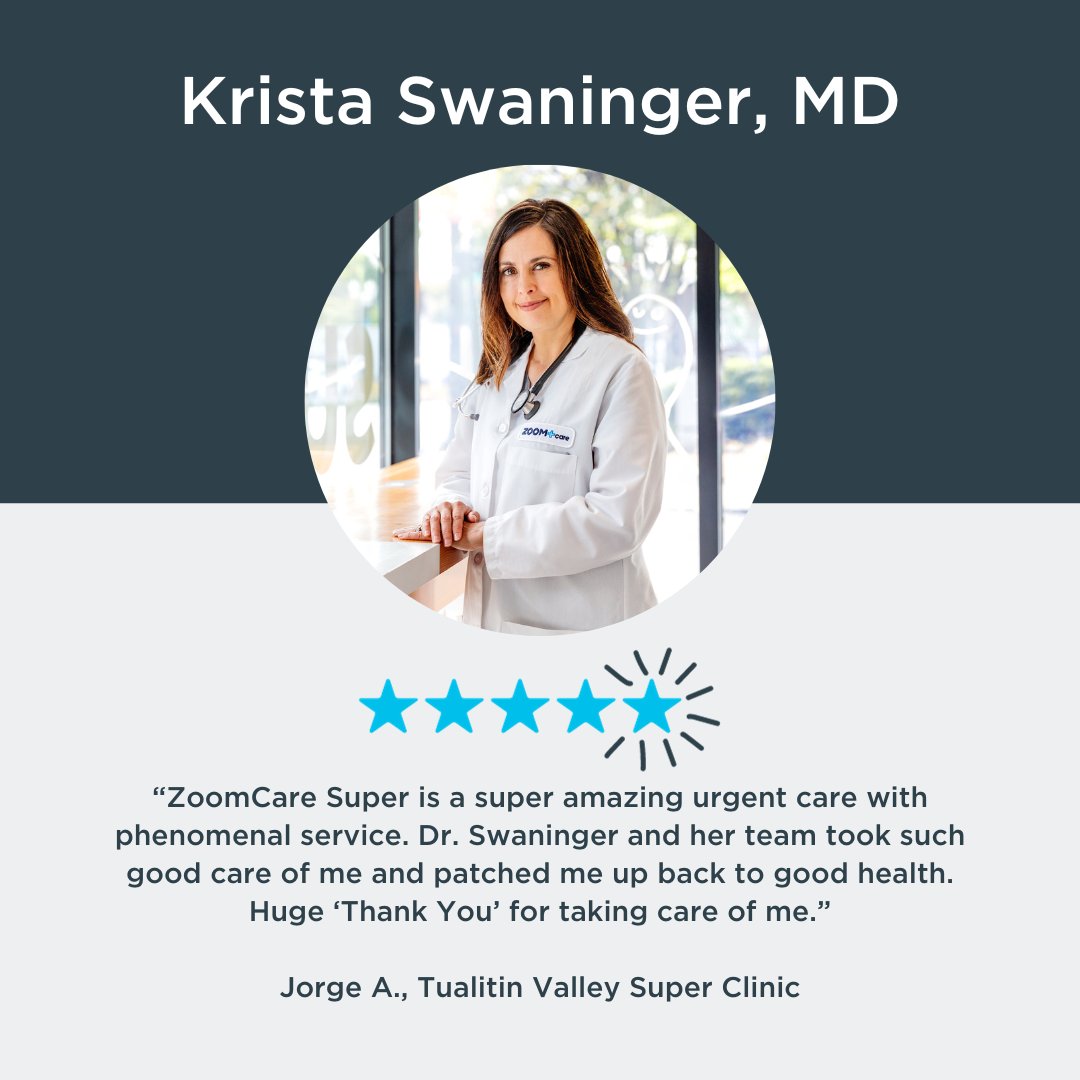 Check out this five star review! Thank you, Dr. Swaninger and Tualitin Valley Super team, for making such a positive impact on our patients' lives and for consistently going above and beyond.

#ZoomCare #ZoomCareSuper #PatientReviews #BeyondBetter