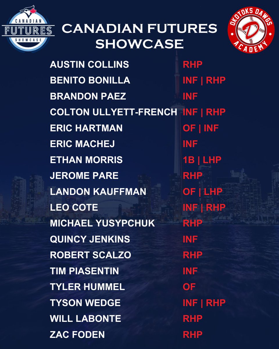 Good luck to our 18 Dawgs athletes selected to the Blue Jays Canadian Futures Showcase this week from September 19-23 at Rogers Centre, home of the Toronto Blue Jays. #dawgs #baseball #canadianfutures #nextlevel #baseballcanada #baseballalberta #yycbaseball #yycsports #showcase