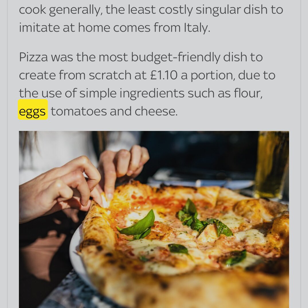 I can help make that cheaper, just don’t put eggs in your pizza. Eggs?
