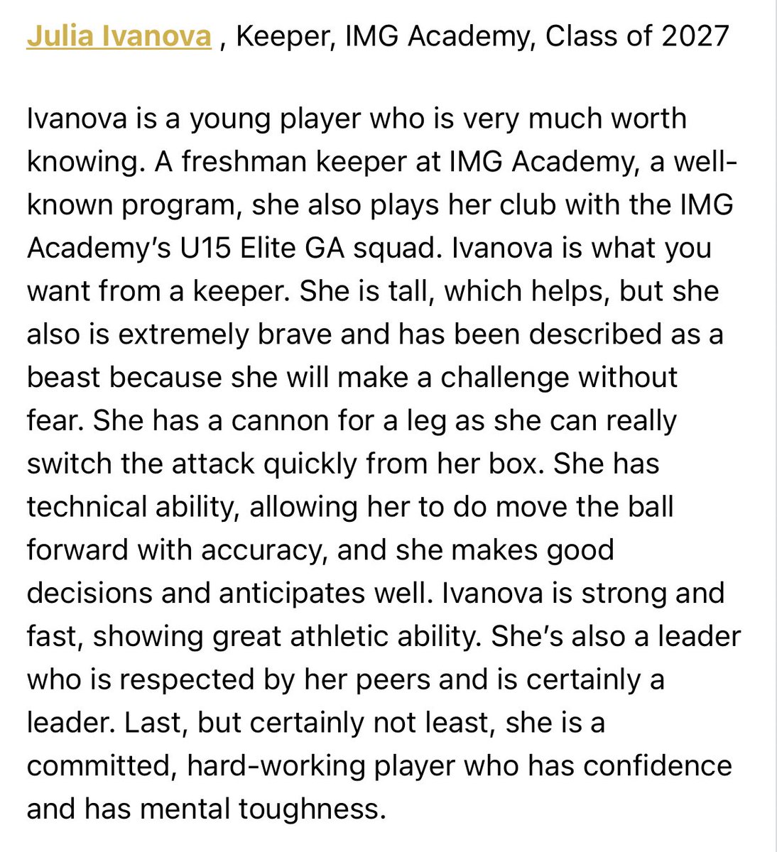 “ <a href="/Keeperjules2009/">⚽️ Julia Ivanova 🧤</a> is a young player very much worth knowing.” (But we knew that 😉) Read more 👇🏼