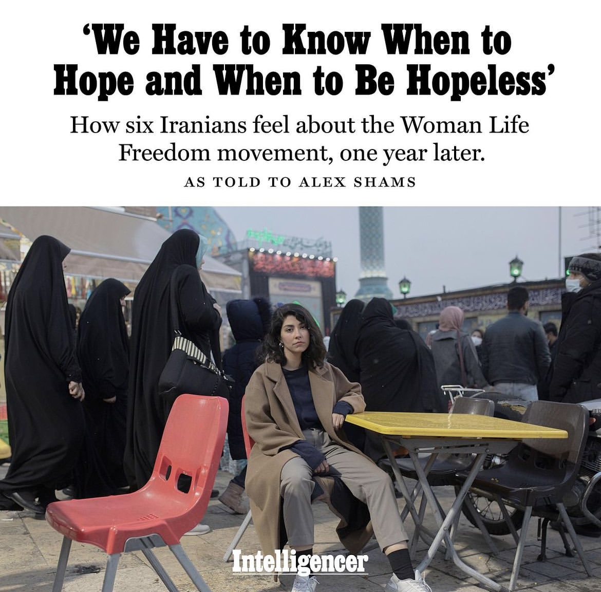 alexshams_'s tweet image. For my latest article, I interviewed six Iranians who were part of the Woman Life Freedom protests.
We talked about how Iran has changed, how the movement's evolved, and what international solidarity got right (and what it got wrong).
Full article here: nymag.com/intelligencer/…