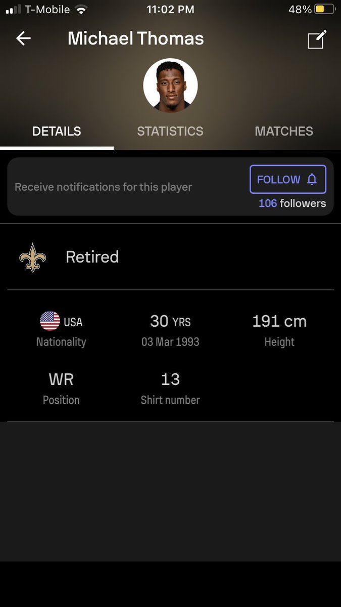 MwalanWestbrook's tweet photo. @sofascore I think you might want to change this, cause this is disrespectful af #saints #michaelthomas https://t.co/uRojx6SSAy