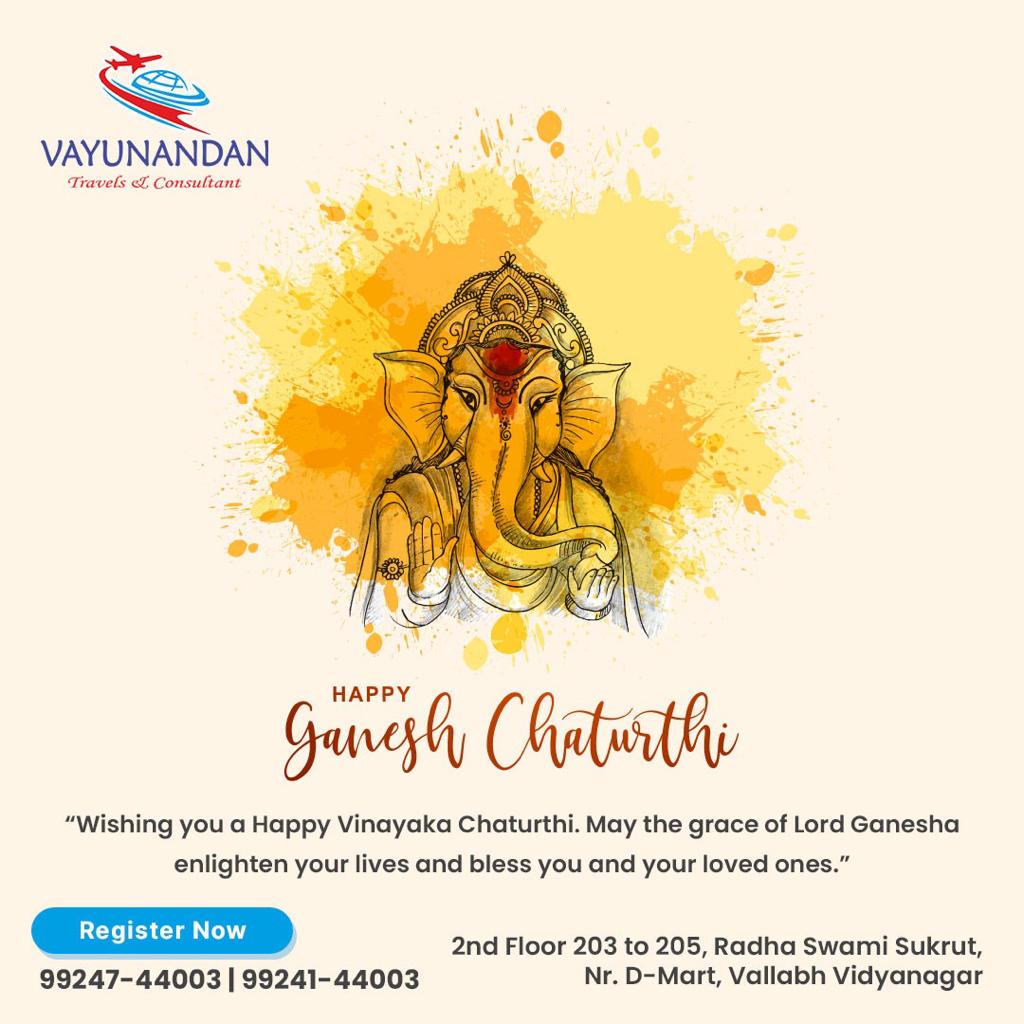 Happy Ganesh Chaturthi😇

Vayunandan Travels & Consultant
Call: 99247 - 44003 / 99241 - 44003
V.V. Nagar, Anand

#ganeshchaturthi #ganeshchaturthi2023 #ganpati2023 #ganesha #indianfestival #culture #spirituality #studyabroad #bestvisaimmigrationconsultancy #visa #visaimmigration