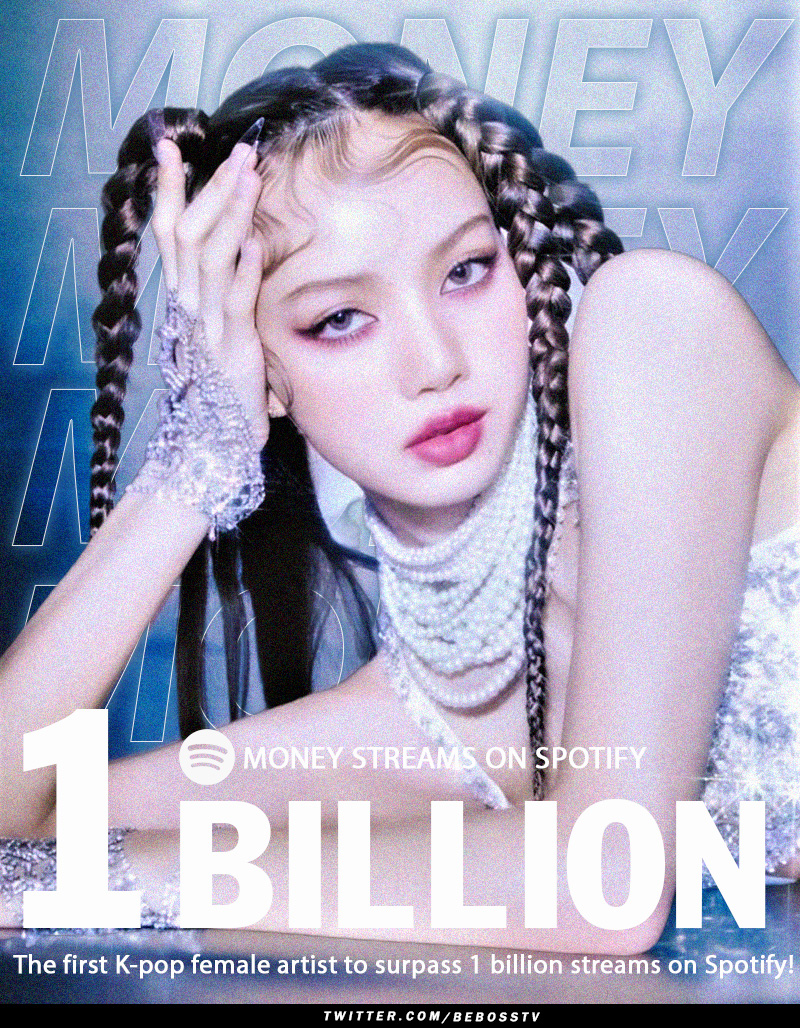 BebossTv's tweet photo. 💿💵"MONEY" by #LISA is the first K-pop female artist's song to reach 1 billion streams on Spotify🔥🎉
Congratulations to LISA!👏💪
#MONEYLISA #kpopnew #KPOP #Beboss https://t.co/RdmPz5CItw