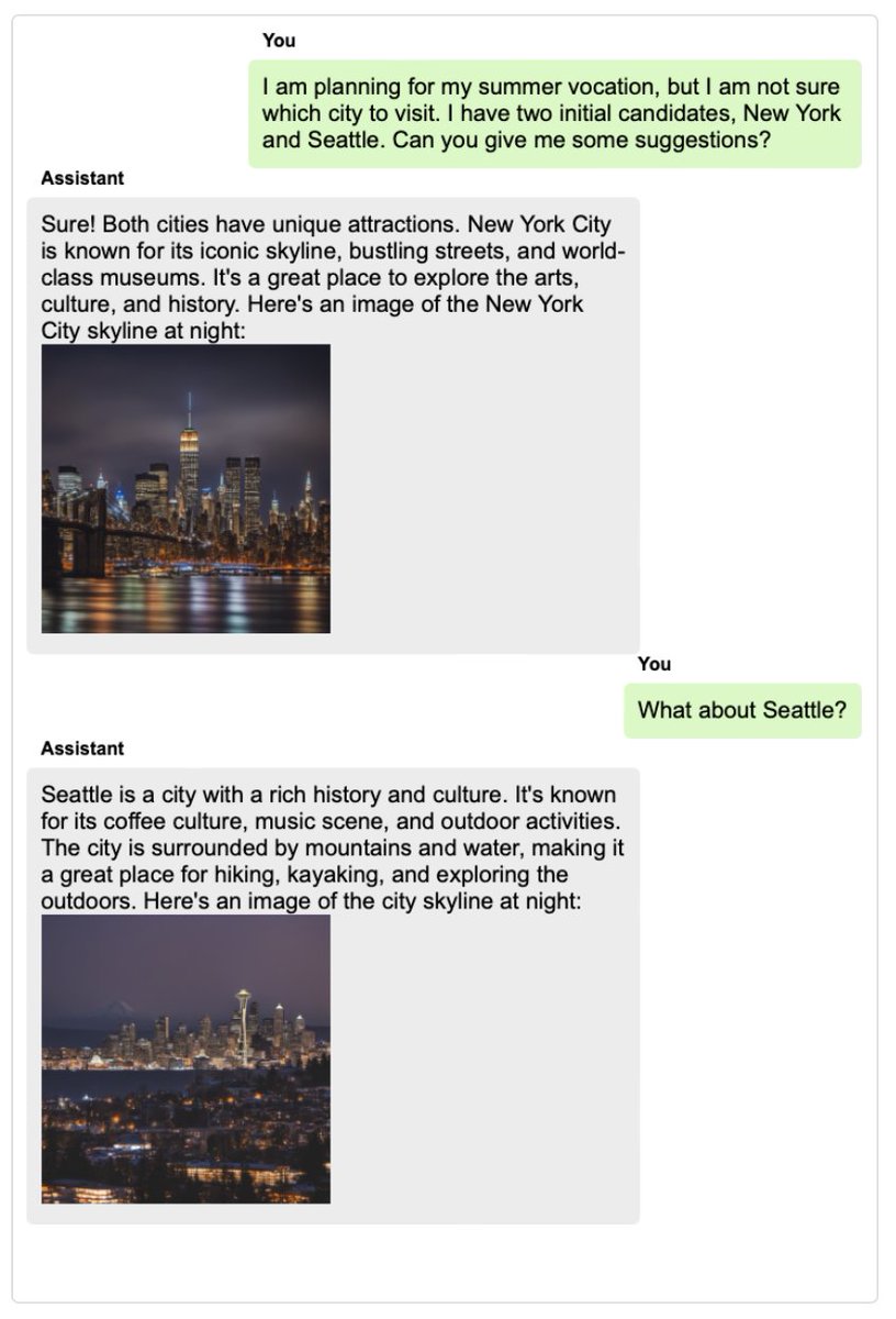 wangly0229's tweet photo. 📢 Introducing our work for multi-turn conversations featuring interleaved images & text input and output! 
🌟 Say goodbye to single-image discussions and  artificial Q&A with our assistant.

💡Empower your LLMs with amazing features: 
✅ Explain concepts/ideas using vivid images
✅ Compare common/different aspects in multiple images 
✅ Compose captivating stories from image sets  
✅ Generate coherent stories with illustrations & more!

🔗 Access dataset, code, model & demo: https://t.co/jJFd5C3vPC 🚀 @HuayangLi @deng_cai
#AI #ConversationalAI #LLM #TextBind
