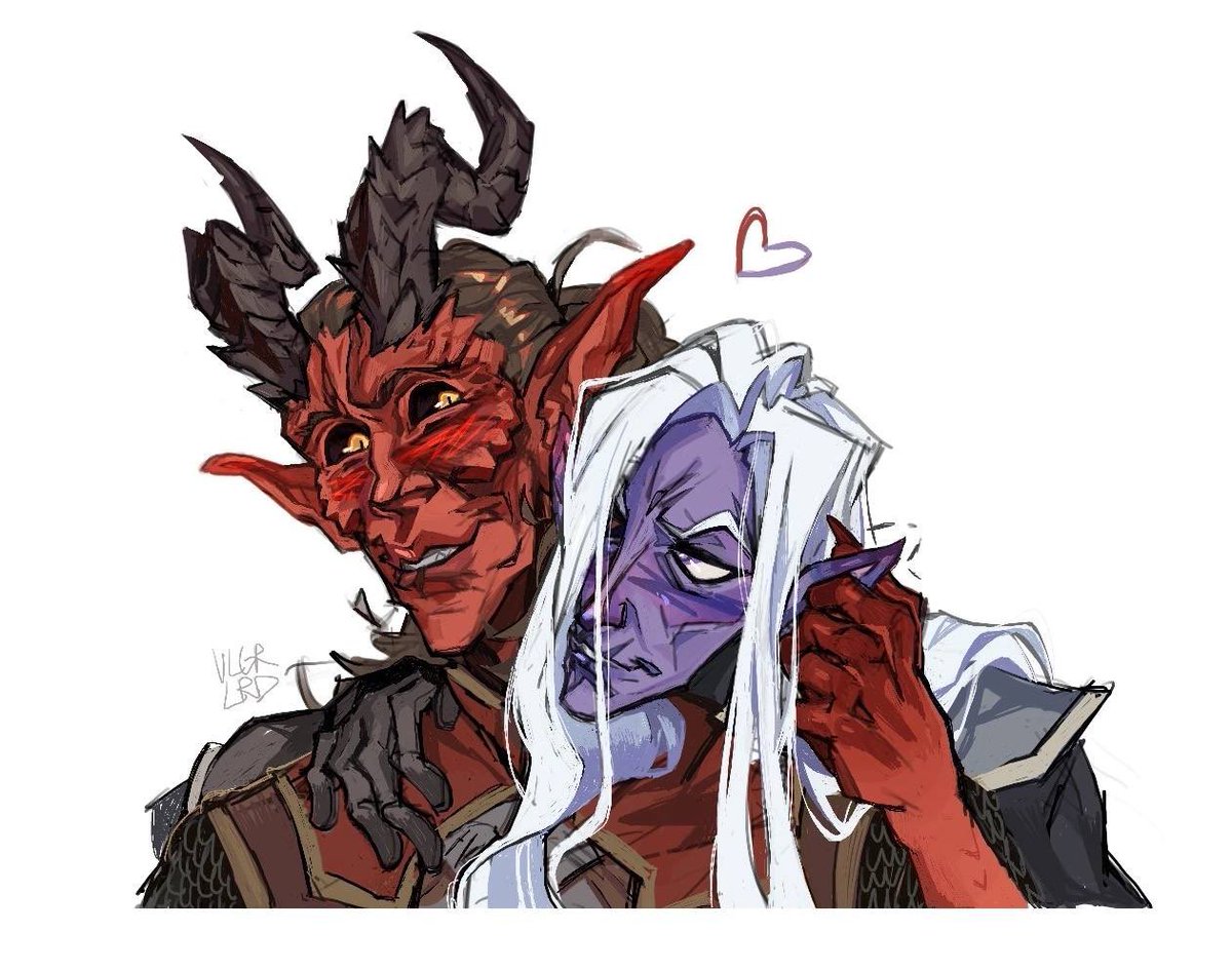 my first ever #BG3 cmm :} a lovely tieflings couple for <a href="/DE4THPUNCH/">Party poison</a> !!