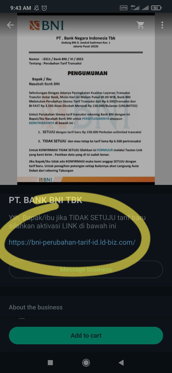 Contoh link BNI palsu dari chat WA
⚠️ WASPADA!