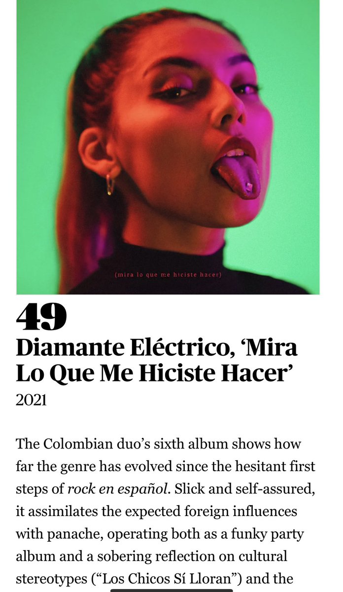 Un honor estar en esta lista de los 50 mejores discos de la historia del rock Latino de @rollingstone con el MLQMHH, salud por eso 👅