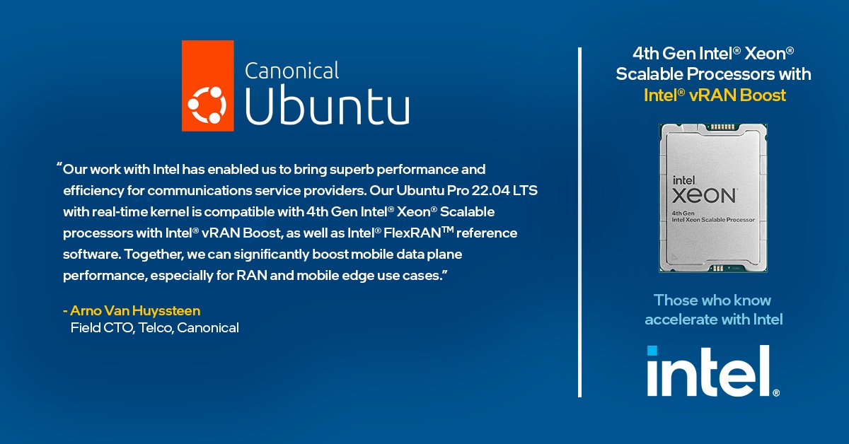 Intel5GNetworks's tweet photo. Don't miss what Arno Van Huyssteen, Field CTO, Telco @Canonical, says about our collaboration to provide superb performance and #energyefficiency for communications service providers #CoSPs.