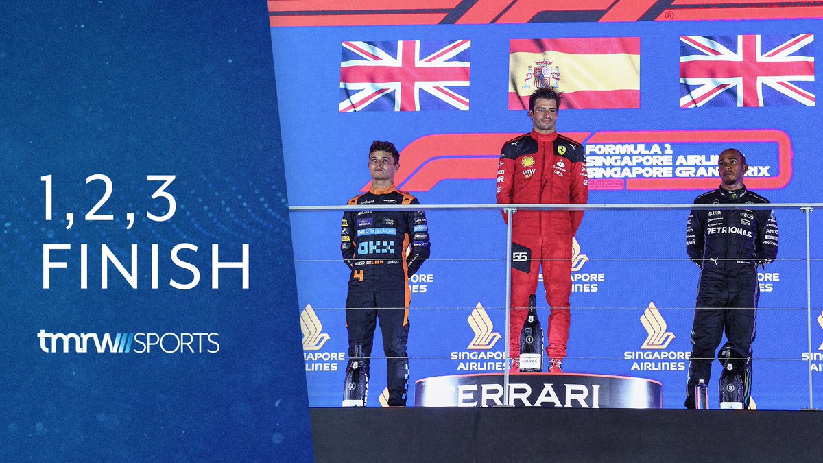 #TeamTMRW takes to the podium: Congratulations to TMRW Sports investors @Carlossainz55, @LandoNorris and @LewisHamilton on 1-2-3 finishes at the @F1 #SingaporeGP this past weekend. 👏👏👏