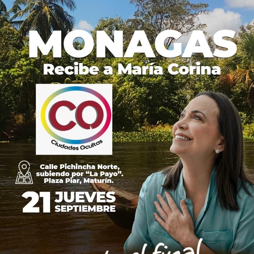 leonmarcano12's tweet photo. El mov CIUDADES OCULTAS conjuntamente con el comando de Campaña de MARÍA CORINA de Monagas te invitan al recibimiento de nuestra líder este 21 de septiembre... https://t.co/Gi3ME3Y1HY