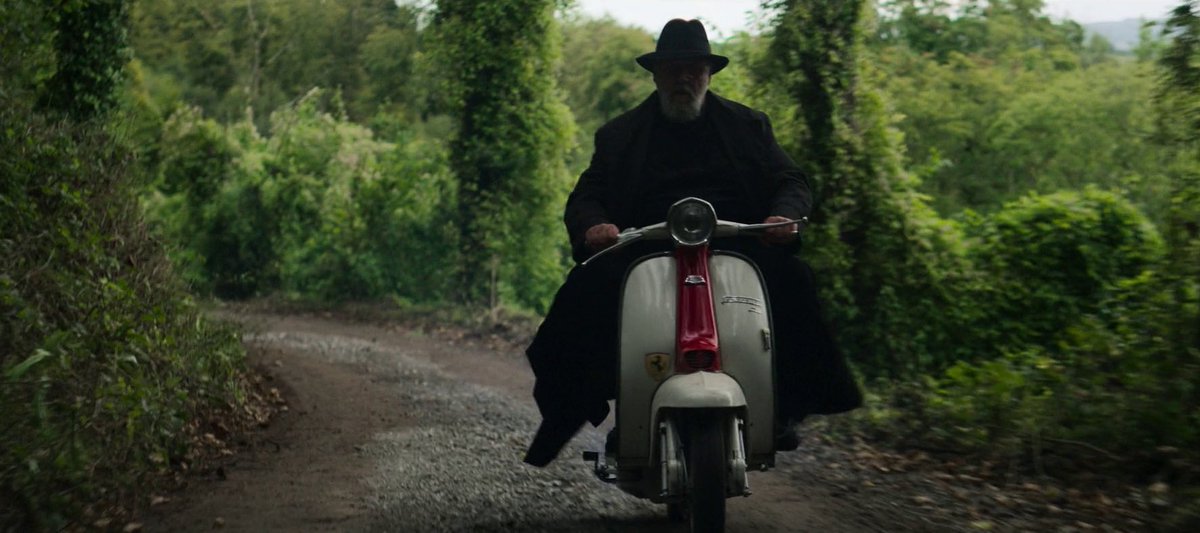 jesawyer's tweet photo. I watched The Pope’s Exorcist on the flight home and the least plausible thing in it is Father Gabriele apparently riding his early 60s Lambretta from Vatican City to Spain without dying. https://t.co/8k6bNUXUor