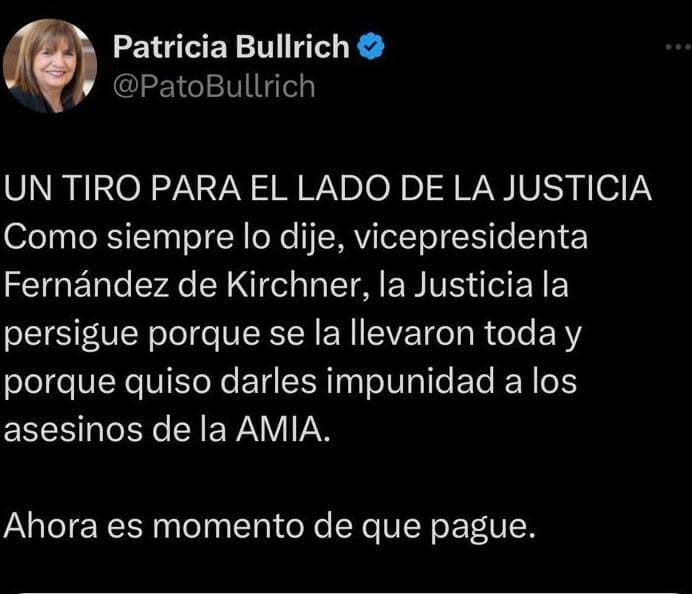 GERMAN MARTINEZ (@gerpmartinez) on Twitter photo ¿En serio? ¿"Un tiro..."?
¿No se te ocurre otra expresión <a href="/PatoBullrich/">Patricia Bullrich</a>?
¿Justamente vos, que aún no repudiaste el intento de asesinato a CFK?
Te levantás a la mañana y te acostás a la noche inoculando odio e intolerancia.
Sos violenta y antidemocrática.
Repudio total. ¿En serio? ¿"Un tiro..."?
¿No se te ocurre otra expresión <a href="/PatoBullrich/">Patricia Bullrich</a>?
¿Justamente vos, que aún no repudiaste el intento de asesinato a CFK?
Te levantás a la mañana y te acostás a la noche inoculando odio e intolerancia.
Sos violenta y antidemocrática.
Repudio total.