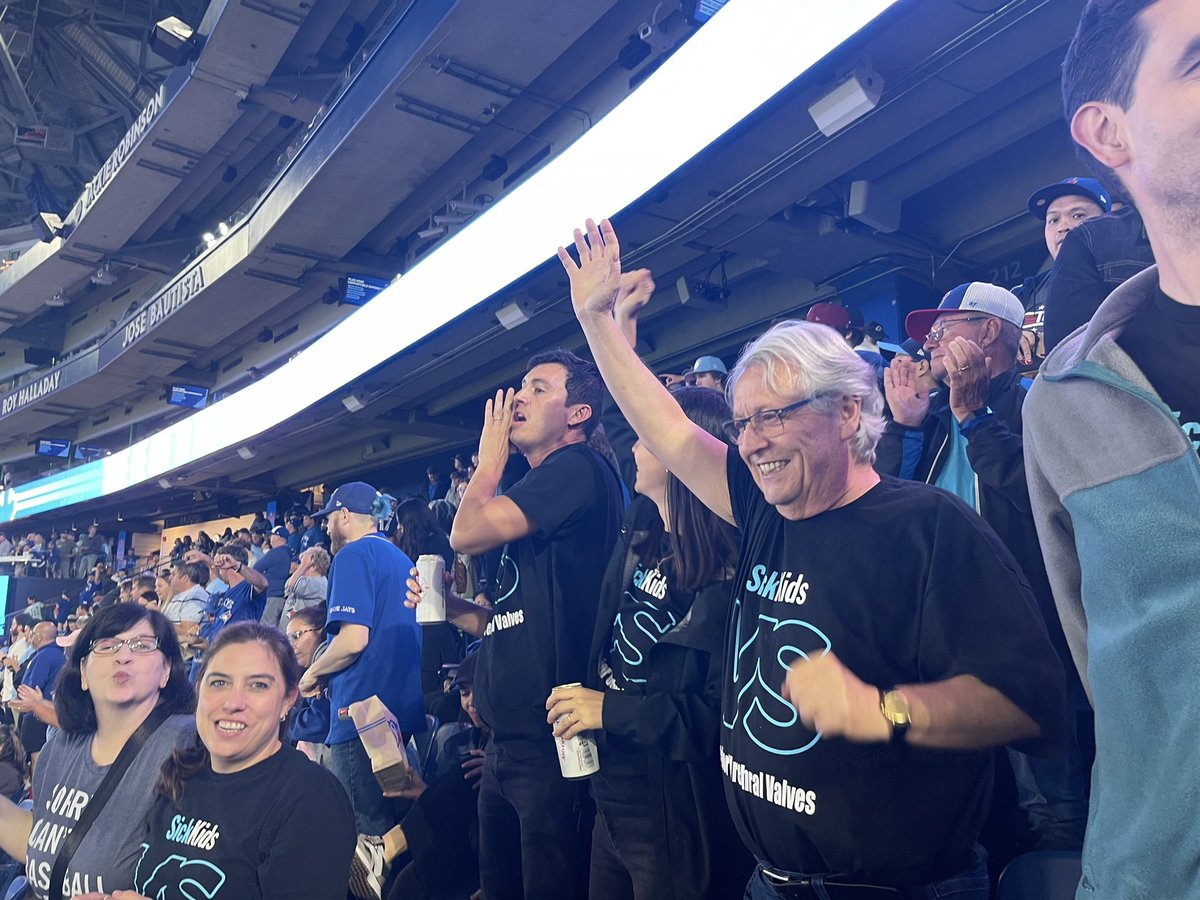 MandyRickardNP's tweet photo. The @SickKidsNews #PedsUrology team had a great time at the @BlueJays game! Even more special to be joined by #PUVWarriors Fox and fam. And the shoutout from the team was even more awesome!! #NextLevel @ArmandoJLorenzo @JoanaRosaP @jojopiana @rod_romao https://t.co/y11MrfY5UG