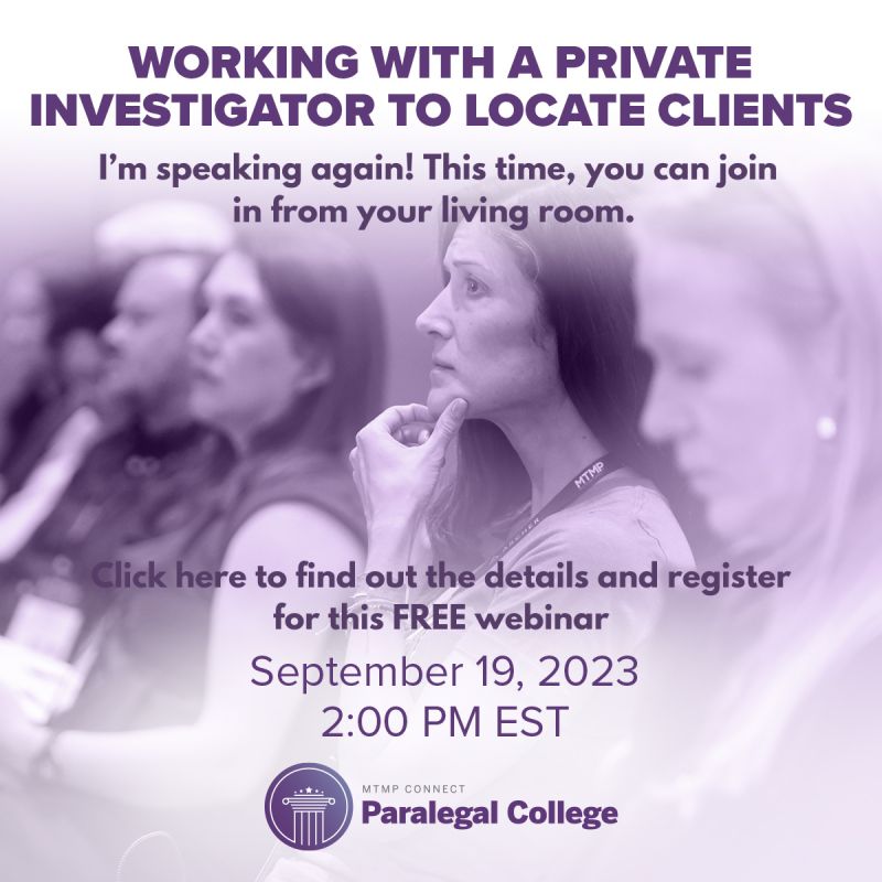 ShannonTulloss's tweet photo. There is still time to register for tomorrow's FREE webinar hosted by Levin Papantonio Rafferty's Paralegal College where I will chat about Working With a Private Investigator to Locate Clients! Come join us at 11:00 PST https://t.co/ym5qVWU99w https://t.co/L2AYHD0ORh