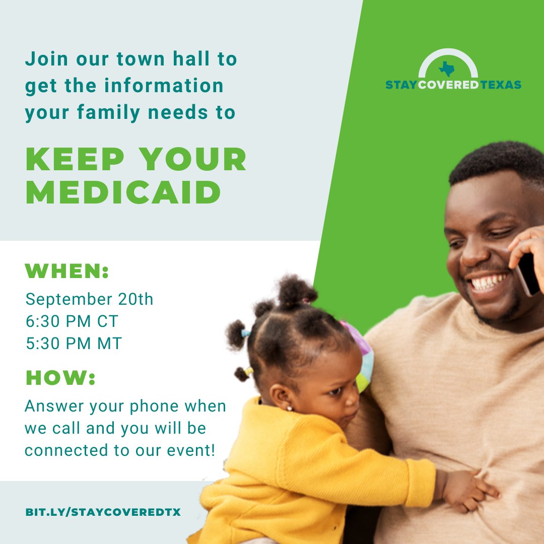 📣 It’s time for millions of Texans to renew Medicaid. Make sure you have what you need to stay covered! Stay Covered Texas is hosting a town hall so you can ask questions and get help. Don't lose your Medicaid to outdated information. Register now ➡️ bit.ly/StayCoveredTX