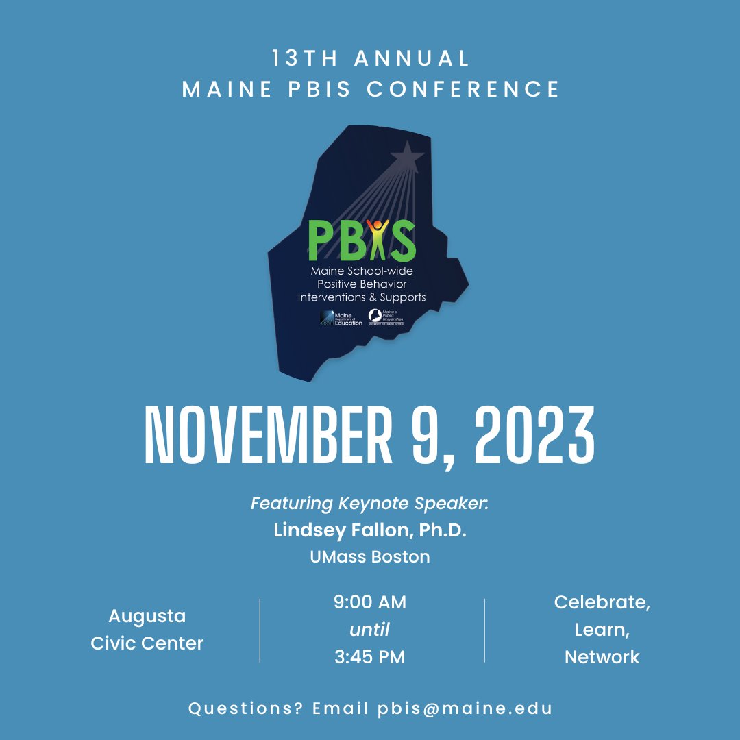 Have you registered for this year's #MainePBIS conference yet? We hope you will join us, it's going to be an amazing day! See mainepbis.org/conference for more information and the registration link. Reach out with any questions!

<a href="/mdoenews/">ME Dept of Education</a>